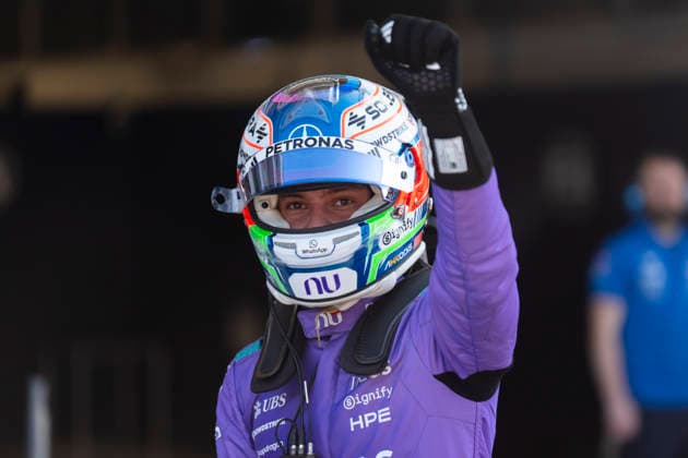 Italian Formula One driver Andrea Kimi Antonelli of Mercedes-AMG Petronas celebrates taking pole position for the Formula One Miami Grand Prix at the Miami International Autodrome in Miami Gardens, Florida on Saturday, May 2, 2026.  MIA2026050285 GREGxNASH