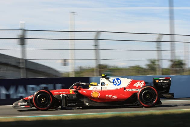 RECORD DATE NOT STATED 2nd May 2026; Miami International Autodrome, Miami, Florida, United States of America; 2026 FIA Formula 1 Miami Grand Prix; Qualifying; Lewis Hamilton (44) of Great Britain and Scuderia Ferrari HP races out of turn 16 JeffxRobinson