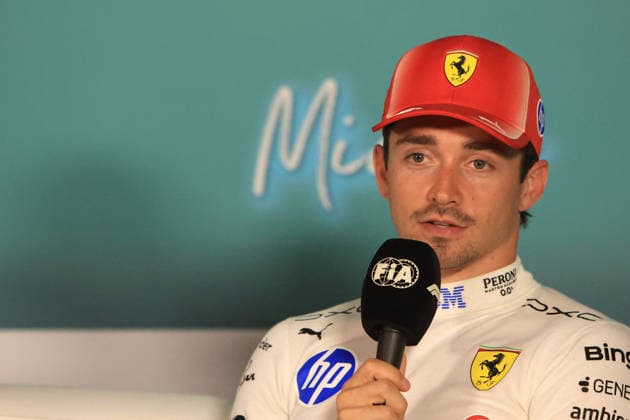 RECORD DATE NOT STATED 2nd May 2026; Miami International Autodrome, Miami, Florida, United States of America; 2026 FIA Formula 1 Miami Grand Prix; Qualifying; Charles Leclerc (16) of Monaco and Scuderia Ferrari HP speaks to the media JeffxRobinson