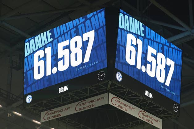 Der Videowürfel zeigt die Zuscherzahl an beim Spiel der 2. Bundesliga (Saison 2025 26) FC Schalke 04 - Fortuna Düsseldorf - Copyright: Thomas Pakusch