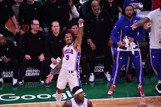 Boston Celtics v Philadelphia 76ers - NBA, Basketball Herren, USA Playoffs BOSTON, UNITED STATES - MAY 02: Kelly Oubre Jr. of Philadelphia smiles after taking a three point shot during a match between the Boston Celtics face the Philadelphia 76ers in Game Seven of their first-round playoff series at TD Garden in Boston, Massachusetts, on May 02, 2026. Joseph Prezioso Anadolu Massachusetts United States. Editorial use only. Please get in touch for any other usage.  Copyright: x2026xAnadoluxJosephxPreziosox