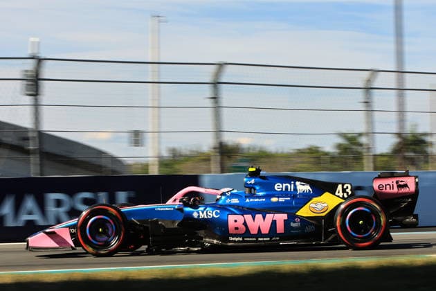 MIAMI GARDENS, FL - MAY 02: Alpine driver Franco Colapinto 43 exits turn 16 during qualifying for the F1 Miami Grand Prix on May 02, 2026 at Miami International Autodrome in Miami Gardens, FL. (Photo by Jeff Robinson Icon Sportswire) AUTO: MAY 02 F1 Miami Grand Prix EDITORIAL USE ONLY Icon050226118651
