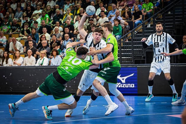 02.05.2026, xovx, Handball Daikin Handball Bundesliga, HSG Wetzlar - THW Kiel v.l. Josip Simic (HSG Wetzlar), Rasmus Ankermann (THW Kiel), Niklas Theiß (HSG Wetzlar), Domagoj Duvnjak (THW Kiel) Wetzlar Buderus-Arena Hessen Deutschland (DE)