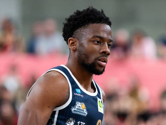 Elijah Miller (Eisbaeren Bremerhaven 0), Tigers Tuebingen vs. Eisbaeren Bremerhaven, Basketball, 2. Basketball Bundesliga ProA, Saison 2025 2026, Spieltag 34, 02.05.2026, Tigers Tuebingen vs. Eisbaeren Bremerhaven, Basketball, 2. Basketball Bundesliga ProA, Saison 2025 2026, Spieltag 34, 02.05.2026 Tuebingen Copyright: xEibner-Pressefoto FlorianxSchustx EP_FSU