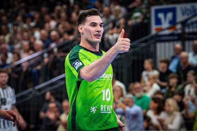 02.05.2026, xovx, Handball Daikin Handball Bundesliga, HSG Wetzlar - THW Kiel Jubel bei Josip Simic (HSG Wetzlar) Wetzlar Buderus-Arena Hessen Deutschland (DE)