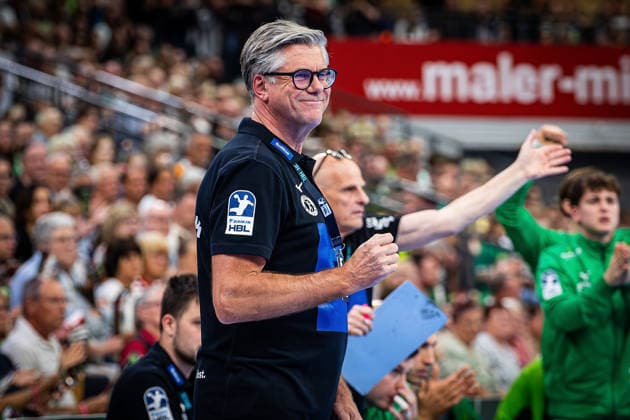 02.05.2026, xovx, Handball Daikin Handball Bundesliga, HSG Wetzlar - THW Kiel Jubel bei Trainer Runar Sigtryggsson (HSG Wetzlar) Wetzlar Buderus-Arena Hessen Deutschland (DE)