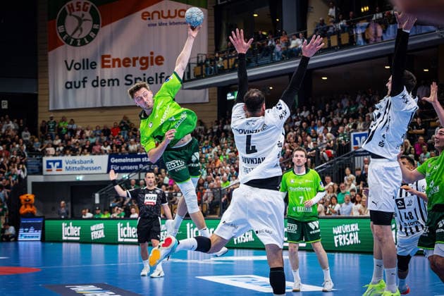 02.05.2026, xovx, Handball Daikin Handball Bundesliga, HSG Wetzlar - THW Kiel v.l. Niklas Theiß (HSG Wetzlar), Domagoj Duvnjak (THW Kiel), Dominik Mappes (HSG Wetzlar), Hendrik Pekeler (THW Kiel), Mohab Mohamed Saeed Abdelhak (THW Kiel), Josip Simic (HSG Wetzlar) Wetzlar Buderus-Arena Hessen Deutschland (DE)