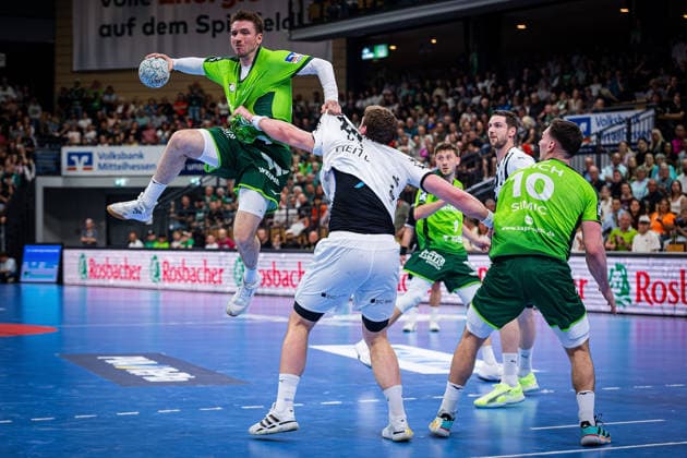 02.05.2026, xovx, Handball Daikin Handball Bundesliga, HSG Wetzlar - THW Kiel v.l. Dominik Mappes (HSG Wetzlar), Lukas Laube (THW Kiel), Niklas Theiß (HSG Wetzlar), Hendrik Pekeler (THW Kiel), Josip Simic (HSG Wetzlar) Wetzlar Buderus-Arena Hessen Deutschland (DE)