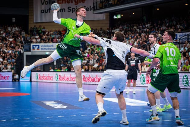 02.05.2026, xovx, Handball Daikin Handball Bundesliga, HSG Wetzlar - THW Kiel v.l. Dominik Mappes (HSG Wetzlar), Lukas Laube (THW Kiel), Niklas Theiß (HSG Wetzlar), Hendrik Pekeler (THW Kiel), Josip Simic (HSG Wetzlar) Wetzlar Buderus-Arena Hessen Deutschland (DE)