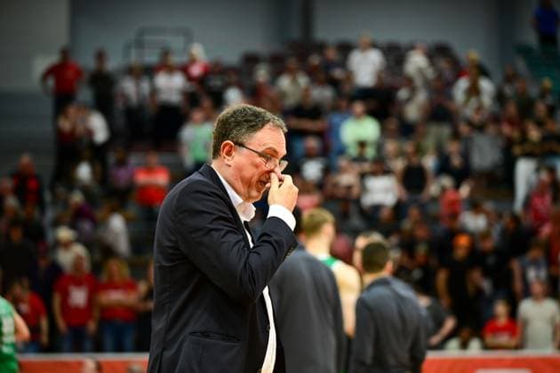 Branislav Ignjatovic, Frenkie 2.Bundesliga Pro A, 34. Spieltag, 46ers, Basketball, Basketball Saison 2025 2026, BBL, Deutschland, Giessen 46ers EPG Baskets Koblenz, Giessen in rot,Koblenz in grün, Herren, Männer