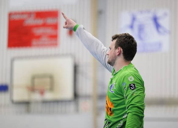 Deutschland - Kelkheim - Münster - 02.05.2026 Handball - Hessen - 3. Liga - Staffel Süd-West - Herren 2025 2026 (27. Spieltag) TSG Münster (blau) - HLZ Friesenheim-Hochdorf II (grau) v.l. Fin Welkenbach (TSG MÜNSTER - Nr. 23) TSG Münster - HLZ Friesenheim-Hochdorf II