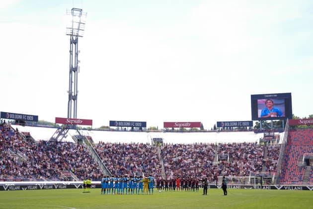 Observe a minute of silence in honor of Alex Zanardi during the Serie A soccer match between Bologna and Cagliari at the Renato DallÕAra Stadium in Bologna, north Italy - Saturday, May 3, 2026 -  Copyright: xMassimoxPaolone LaPressex