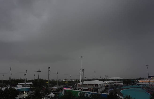Formula 1 Crypto.com Miami Grand Prix 2026 03.05.2026, Miami International Autodrome, Miami, Formula 1 Crypto.com Miami Grand Prix 2026 ,im Bild Unwetter über der Rennstrecke von Miami