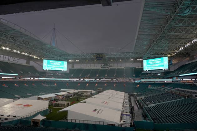 Formula 1 Crypto.com Miami Grand Prix 2026 03.05.2026, Miami International Autodrome, Miami, Formula 1 Crypto.com Miami Grand Prix 2026 ,im Bild Unwetter über der Rennstrecke von Miami