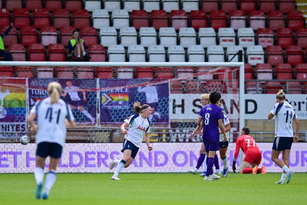 Signe Gaupset of Tottenham Hotspur Women score the opening goal during the Women s Super League match between Tottenham Hotspur Women and London City Lionesses at the Brisbane Road, London, England on 3 May 2026. Copyright: xPhilxHutchinsonx 44910012