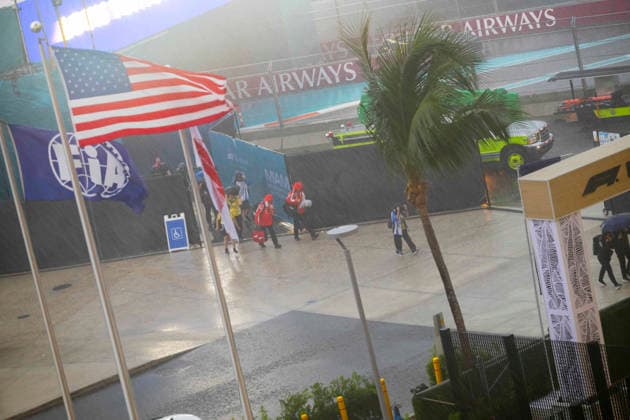 May 3, 2026, Miami Gardens, United States of America: The Miami F1 paddock early in the morning during race day of the 2026 Formula 1 Miami Grand Prix. Heavy thunderstorms are expected in the area and threatens the race, the circuit is under a shelter in place warning F1 2026: Miami Grand Prix: Race Day  - ZUMAb177 20260503_aap_b177_018 Copyright: xTaidghxBarronx