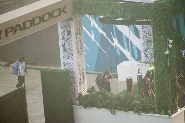 May 3, 2026, Miami Gardens, United States of America: The Miami F1 paddock early in the morning during race day of the 2026 Formula 1 Miami Grand Prix. Heavy thunderstorms are expected in the area and threatens the race, the circuit is under a shelter in place warning F1 2026: Miami Grand Prix: Race Day  - ZUMAb177 20260503_aap_b177_021 Copyright: xTaidghxBarronx