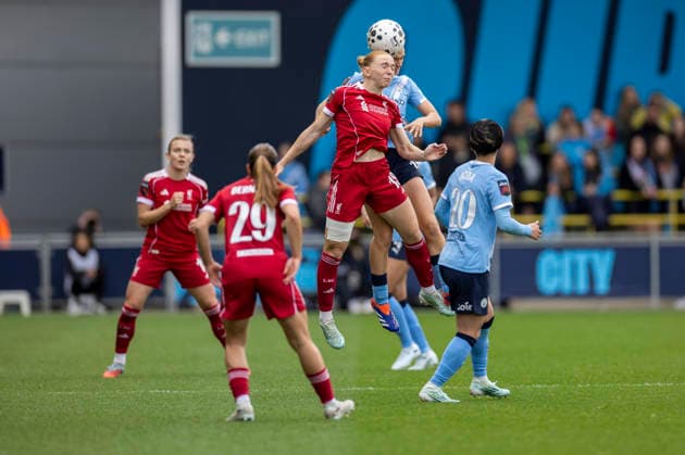 RECORD DATE NOT STATED 3rd May 2026; Joie Stadium, Manchester, England; Womens Super League Football, Manchester City versus Liverpool; Ceri Holland of Liverpool Women heads the ball TimxWilliams