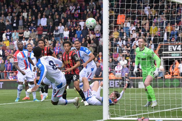 Bournemouth v Crystal Palace, Premier League Goal 1-0 - Own goal by Jefferson Lerma (8) of Crystal Palace after Evanilson (9) of AFC Bournemouth shot at goal to score the opening goal beating Dean Henderson (1) of Crystal Palace during the Premier League match between Bournemouth and Crystal Palace at the Vitality Stadium, Bournemouth, UK on 3 May 2026. Bournemouth Vitality Stadium Dorset UK Editorial use only DataCo restrictions apply See www.football-dataco.com , Copyright: xGrahamxHuntx PSI-24199-0047