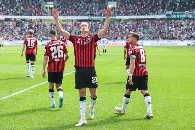 2. Bundesliga - Hannover 96 - SC Preußen Münster am 03.05.2026 in der Heinz von Heiden Arena in Hannover Jubel, Torjubel, Torschuetze, Torschütze Stefan Teitur Thordarson (Hannover 23) jubelt nach seinem Tor zum 3 zu 2