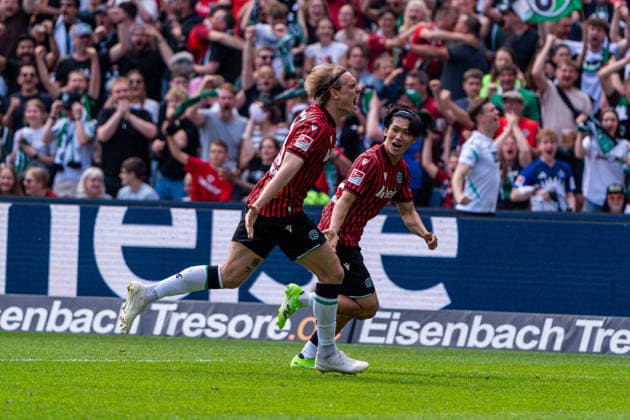Hannover, Deutschland 03. Mai 2026: 2. BL - 2025 2026 - Sp. 32 - Hannover 96 gegen Preußen Münster Im Bild: Stefan Teitur Thordarson (HAN) jubelt zum 3:2 Tor DFL DFB regulations prohibit any use of photographs as image sequences and or quasi-video Heinz von Heiden Arena Niedersachsen