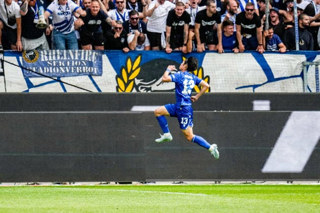03.05.2026, xdaymx, Fussball 2.Bundesliga, Karlsruher SC - SV Darmstadt 98 Shio Fukuda (Karlsruher SC) jubelt nach seinem 2:1 Führungstreffer (DFL DFB REGULATIONS PROHIBIT ANY USE OF PHOTOGRAPHS as IMAGE SEQUENCES and or QUASI-VIDEO) Karlsruhe