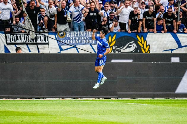 03.05.2026, xdaymx, Fussball 2.Bundesliga, Karlsruher SC - SV Darmstadt 98 Shio Fukuda (Karlsruher SC) jubelt nach seinem 2:1 Führungstreffer (DFL DFB REGULATIONS PROHIBIT ANY USE OF PHOTOGRAPHS as IMAGE SEQUENCES and or QUASI-VIDEO) Karlsruhe