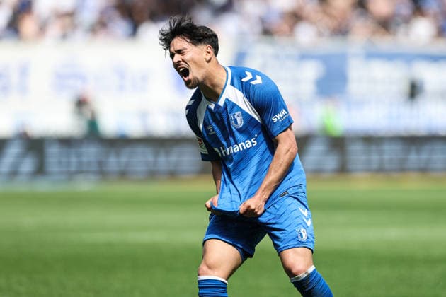 Laurin Ulrich (1. FC Magdeburg,8) - 2. Fußball Bundesliga Saison 2025-2026 Punktspiel 1. FC Magdeburg vs. Hertha BSC Berlin in der Avnet Arena in Magdeburg - Einzelbild,Aktion,Fußball,Mann,Männer,Deutschland,03.05.2026