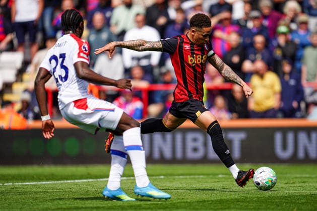3rd May 2026, Bournemouth, Dorset, England; Premier League Football, AFC Bournemouth versus Crystal Palace; Marcus Tavernier of Bournemouth takes a shot on goal KamilxKrella