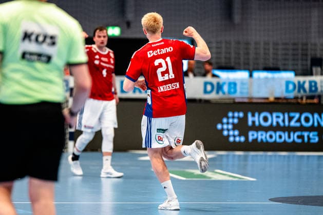 03.05.2026, xdobgx, Handball Daikin HBL, Handball Verein Hamburg HSV - TVB Stuttgart v.l. Frederik Bo Andersen (Handball Sport Verein Hamburg, 21) Jubel, Torjubel, jubelt ueber das Tor, celebrate the goal, celebration Hamburg