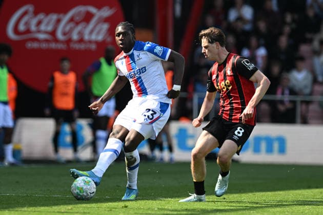 Bournemouth v Crystal Palace, Premier League Jaydee Canvot (23) of Crystal Palace on the attack battles for possession with Alex Scott (8) of AFC Bournemouth during the Premier League match between Bournemouth and Crystal Palace at the Vitality Stadium, Bournemouth, UK on 3 May 2026. Bournemouth Vitality Stadium Dorset UK Editorial use only DataCo restrictions apply See www.football-dataco.com , Copyright: xGrahamxHuntx PSI-24199-0083