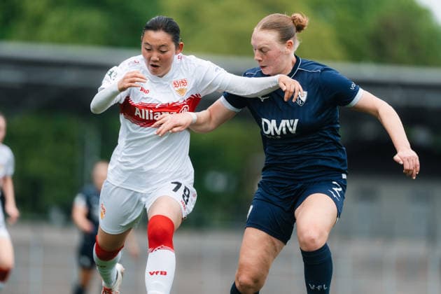 03.05.26, Women, Football, 2.Bundesliga, Season 2025 2026, VFL Bochum 1848 - VfB Stuttgart, Matchday 24 Haruka Osawa ( 79 - VfB Stuttgart) in a duel with Antonia Haase ( 2 - VfL Bochum) BOCHUM Lohrheidestadion - Wattenscheid NRW Deutschland