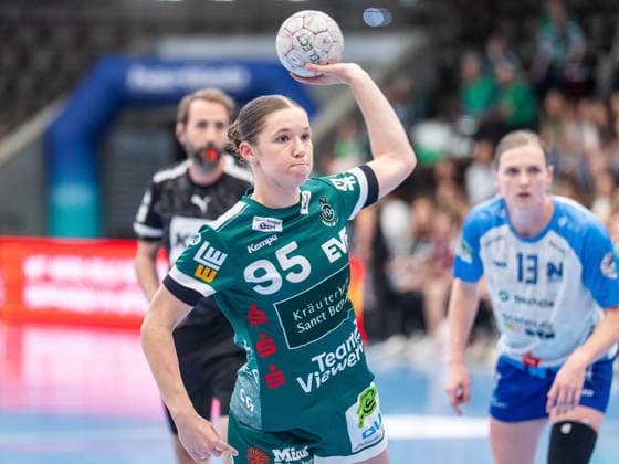 Lara Daeuble (Frisch Auf Frauen, 95) beim Siebenmeter, Frisch Auf Goeppingen vs. Union Neckarsulm, Handball, 1. Bundesliga, Spielzeit 2025 2026, 03.05.2026 Frisch Auf Goeppingen vs. Sport-Union Neckarsulm, Handball, 1. Bundesliga, Spielzeit 2025 2026, 03.05.2026 Goeppingen Copyright: xMichaelxSchmidt Eibner-Pressefotx EP_MST
