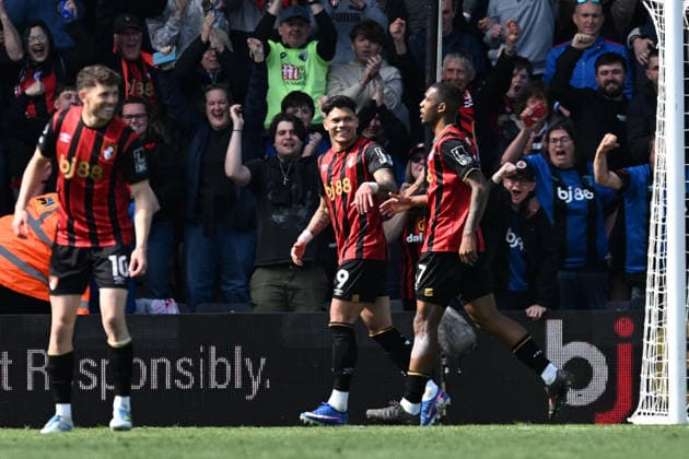 Bournemouth v Crystal Palace, Premier League Goal 3-0 - Rayan (37) of AFC Bournemouth celebrates scoring the third goal during the Premier League match between Bournemouth and Crystal Palace at the Vitality Stadium, Bournemouth, UK on 3 May 2026. Bournemouth Vitality Stadium Dorset UK Editorial use only DataCo restrictions apply See www.football-dataco.com , Copyright: xGrahamxHuntx PSI-24199-0090