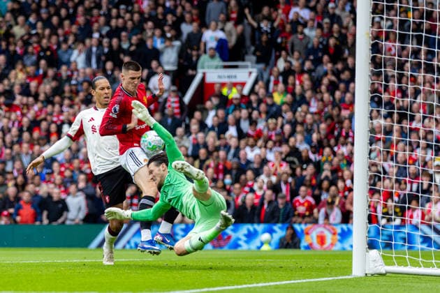 Football - FA Premier League - Manchester United, ManU FC v Liverpool FC MANCHESTER, ENGLAND - Sunday, May 3, 2026: Manchester United s Benjamin Å eÅ¡ko scores the second goal during the FA Premier League match between Manchester United FC and Liverpool FC at Old Trafford. (Photo by David Rawcliffe Propaganda) MANCHESTER Old Trafford GREATER MANCHESTER ENGLAND  Copyright: xDavidxRawcliffex P2026-05-03-Man_Utd_Liverpool-48