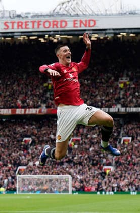 Manchester, England, 3rd May 2026. Benjamin Sesko of Manchester United, ManU celebrates scoring the second goal during the Manchester United vs Liverpool Premier League match at Old Trafford, Manchester. Picture credit should read: Andrew Yates Sportimage EDITORIAL USE ONLY. No use with unauthorised audio, video, data, fixture lists, club league logos or live services. Online in-match use limited to 120 images, no video emulation. No use in betting, games or single club league player publications. SPI_042_AY_MAN_UTD_LIVERPOOL SPI-4776-0041