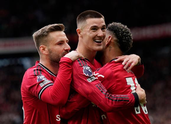Manchester, England, 3rd May 2026. Benjamin Sesko of Manchester United, ManU celebrates scoring the second goal during the Manchester United vs Liverpool Premier League match at Old Trafford, Manchester. Picture credit should read: Andrew Yates Sportimage EDITORIAL USE ONLY. No use with unauthorised audio, video, data, fixture lists, club league logos or live services. Online in-match use limited to 120 images, no video emulation. No use in betting, games or single club league player publications. SPI_044_AY_MAN_UTD_LIVERPOOL SPI-4776-0043