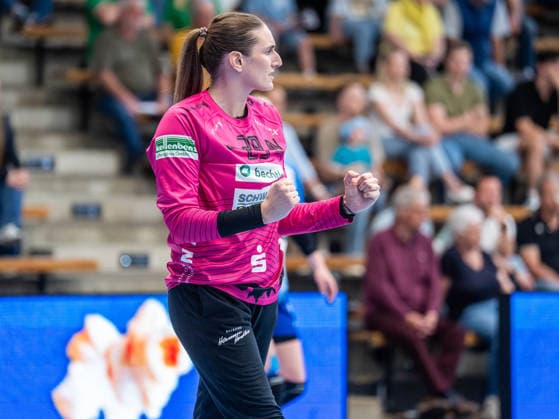 Lena Ivancok Union Neckarsulm, 29) ballt die Jubelfaeuste, Frisch Auf Goeppingen vs. Sport-Union Neckarsulm, Handball, 1. Bundesliga, Spielzeit 2025 2026, 03.05.2026 Frisch Auf Goeppingen vs. Sport-Union Neckarsulm, Handball, 1. Bundesliga, Spielzeit 2025 2026, 03.05.2026 Goeppingen Copyright: xMichaelxSchmidt Eibner-Pressefotx EP_MST