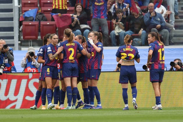 BARCELONA, SPAIN, MAY 3: Alexia Putellas (11 FC Barcelona, Barca celebrates with her teammates after scoring a goal during the UEFA Womens Champions League match between FC Barcelona and Bayern Munich at Spotify Camp Nou on May 3rd, 2026 in Barcelona, Spain (Photo by Alexander Canillas Sports Press Photo) Copyright: xAlexanderxCanillas SPPx Sportspressphoto_SPR140888