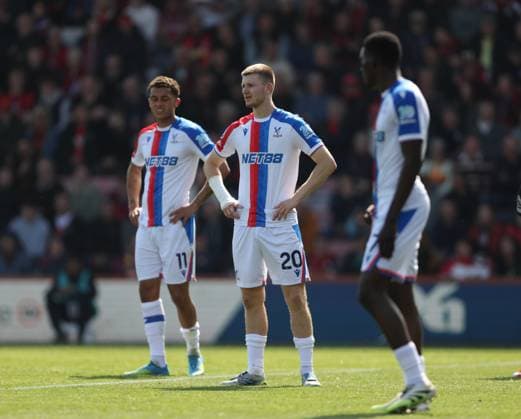Premier League - AFC Bournemouth v Crystal Palace BOURNEMOUTH, ENGLAND, MAY 03: Adam Wharton of Crystal Palace & Brennan Johnson of Crystal Palace look disappointed & dejected after the 3-0 loss during the Premier League match between AFC Bournemouth v Crystal Palace at Vitality Stadium, Bournemouth, England, on May 3. (Photo by Daniel Weir) Bournemouth Vitality Stadium England Copyright: xDanielxWeir SportsxPressxPhotox Sportspressphoto_SPR140906