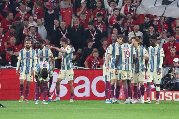 FOOTBALL : LOSC Lille vs Le Havre - Ligue 1 J32 - 03 05 2026 Joie des joueurs du Havre AC apres le but de l Ã galisation lors du match LOSC Lille vs Le Havre, Ligue 1 J32, Decathlon Arena stade Pierre Mauroy, le 3 mai 2026 - photo Laurent Sanson PsnewZ  Copyright: xLaurentxSANSONx xPsnewZx