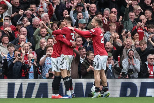 Manchester United, ManU v Liverpool - Premier League Benjamin Sesko of Manchester United celebrates his goal to make it 2-0 during the Premier League match between Manchester United and Liverpool at Old Trafford, Manchester, United Kingdom, on May 3, 2026. Manchester Greater Manchester United Kingdom  Copyright: xNewsxImagesx originalFilename:cosgrove-premierl260503_npmqa.jpg