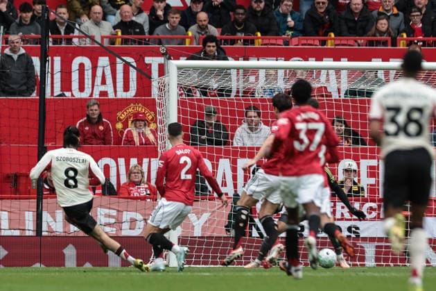 Premier League: Manchester United, ManU v Liverpool Dominik Szoboszlai of Liverpool scores to make it 2-1 during the Premier League match Manchester United vs Liverpool at Old Trafford, Manchester, United Kingdom on 03 May 2026 (Photo by Mark Cosgrove News Images) Manchester Old Trafford Greater Manchester United Kingdom Copyright: xMarkxCosgrove NewsxImagesx