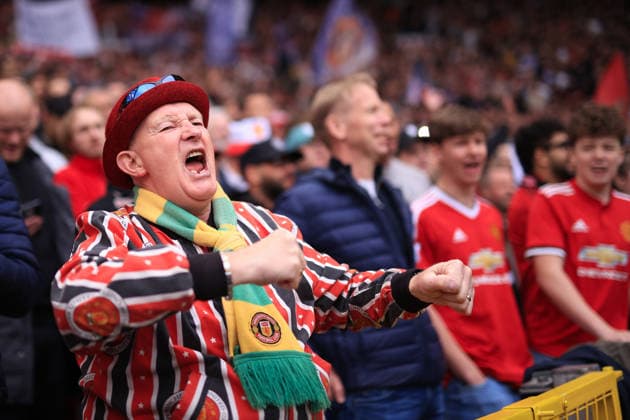 Football - Premier League - Manchester United, ManU v Liverpool 3rd May 2026 - Premier League - Manchester United v Liverpool - Manchester United fans celebrate - Photo: Simon Stacpoole Offside. Manchester UK Copyright: xSimonxStacpoolexOffside