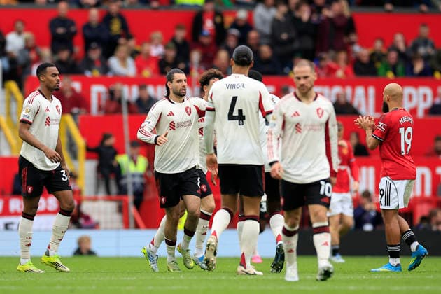 Manchester United, ManU v Liverpool, Premier League GOAL. Dominik Szoboszlai (8) of Liverpool celebrates scoring to make it 2-1 during the Premier League match between Manchester United and Liverpool at Old Trafford, Manchester, UK on 3 May 2026. Manchester Old Trafford Greater Manchester UK Editorial use only DataCo restrictions apply See www.football-dataco.com , Copyright: xConorxMolloyx PSI-24192-0070