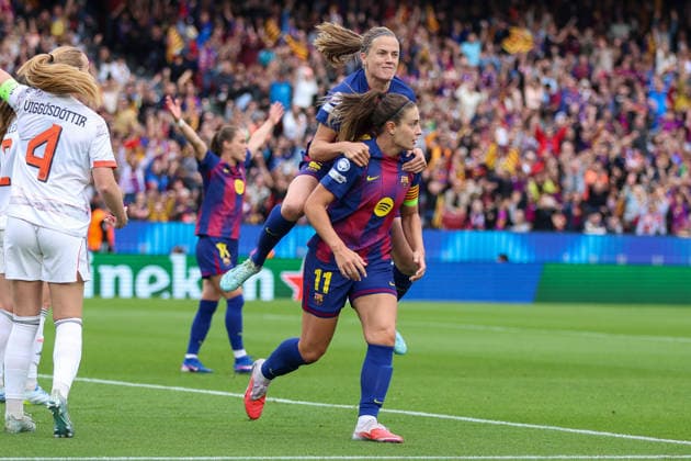 BARCELONA, SPAIN, MAY 3: Alexia Putellas (11 FC Barcelona, Barca celebrates with Irene Paredes (2 FC Barcelona) after scoring during the UEFA Womens Champions League match between FC Barcelona and Bayern Munich at Spotify Camp Nou on May 3rd, 2026 in Barcelona, Spain (Photo by Alexander Canillas Sports Press Photo) Copyright: xAlexanderxCanillas SPPx Sportspressphoto_SPR140933