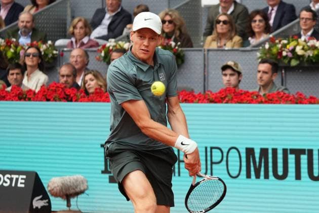 Jannik Sinner of Italy to Alexander Zverev of Germany during their men s singles final match of the Madrid Open tennis tournament in Madrid, Spain, Sunday, May 3, 2026. Cordon Press 