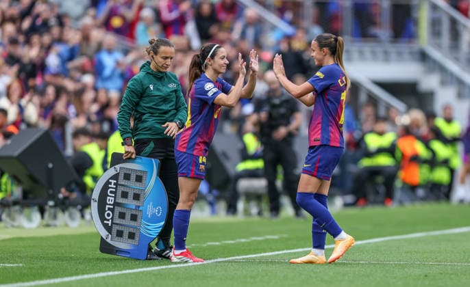 ESP, Barcelona, FC Barcelona, Barca vs FC Bayern München, Women s Champions League, Fussball, UEFA, Spielzeit 2025 2026, Camp Nou, Halbfinale, Rückspiel im Bild: Aitana Bonmati (FC Barcelona 14) gibt ihr Comeback nach Verletzung DFB DFL REGULATIONS PROHIBIT ANY USE OF PHOTOGRAPHS AS IMAGE SEQUENCES AND OR QUASI-VIDEO, 03.05.2026 Copyright: HMBxMedia HendrikxHamelau