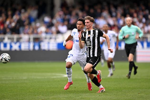 AJ Auxerre v Angers SCO - Ligue 1 McDonald s 2025 2026 19 Danny NAMASO (aja) - 20 Marius LOUER (sco) during the Ligue 1 McDonald s match between Auxerre and Angers at Stade Abbe Deschamps on May 3, 2026 in Auxerre, France. Auxerre France  Copyright: xFEPx 776348374