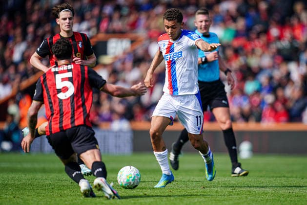 3rd May 2026, Bournemouth, Dorset, England; Premier League Football, AFC Bournemouth versus Crystal Palace; Brennan Johnson of Crystal Palace takes a shot on goal KamilxKrella